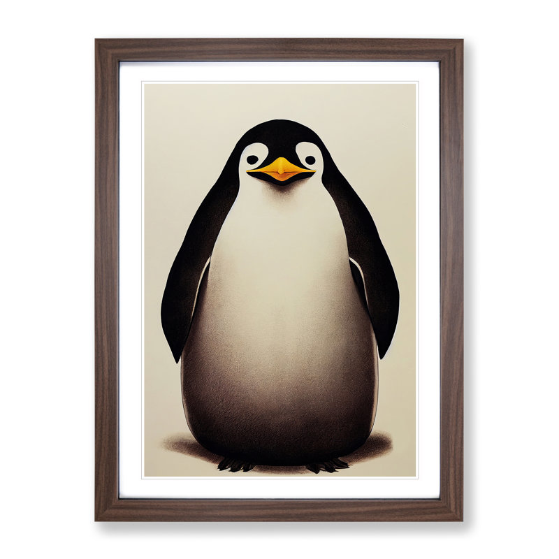 Sitting Penguin - Framed Print, 34cm H x 25cm W x 2cm D, Walnut