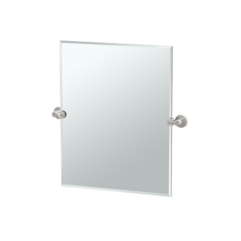 Channel 24"H Frameless Rectangle Bathroom Vanity Mirror | Pivoting and Beveled Mirror, Satin Nickel