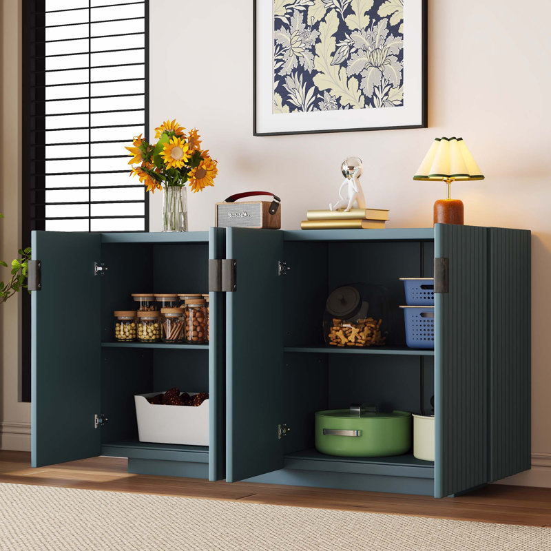 Buffet Cabinet With Storage,Sideboard Cabinet With Ample Storage Space,4 Fluted Doors Credenza Storage Cabinet With Adjustable Shelves For Dining Room And Living Room