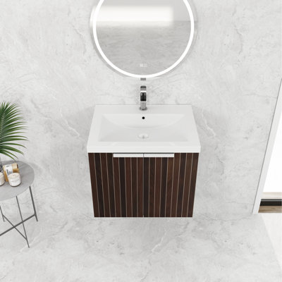 Armoire de salle de bain 24 po avec lavabo en résine, rangement à double porte, meuble-lavabo moderne