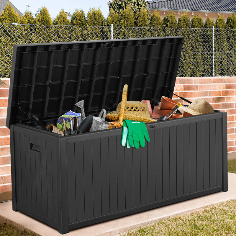 Black 120 Gallon Lockable Resin Outdoor Deck Box
