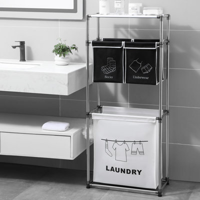 Rangement à 3 niveaux pour salle de bain avec rangement pour sacs et crochets amovibles