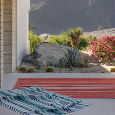 Etha Red Blue Cream Hand-Woven Striped Rug