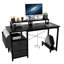 Bureau d'ordinateur 47,3 po avec tablettes et prise de courant - Support pour table d'écriture moderne à finition noire mobile et facile à installer