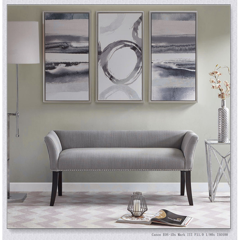 Élégant banc décoratif gris avec structure en bois massif et siège rembourré, parfait pour les vestibules et les salons, Gris