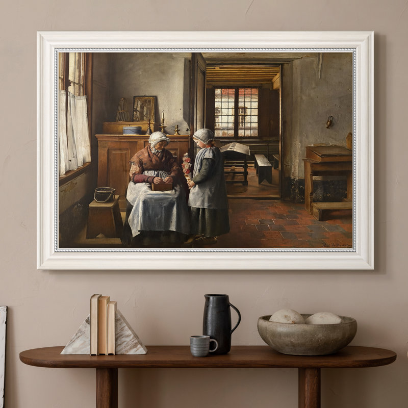 " Grandmother's Feast " by Henri De Braekeleer, 16x22 INNER SIZE, Toile avec cadre, Antique Chalk
