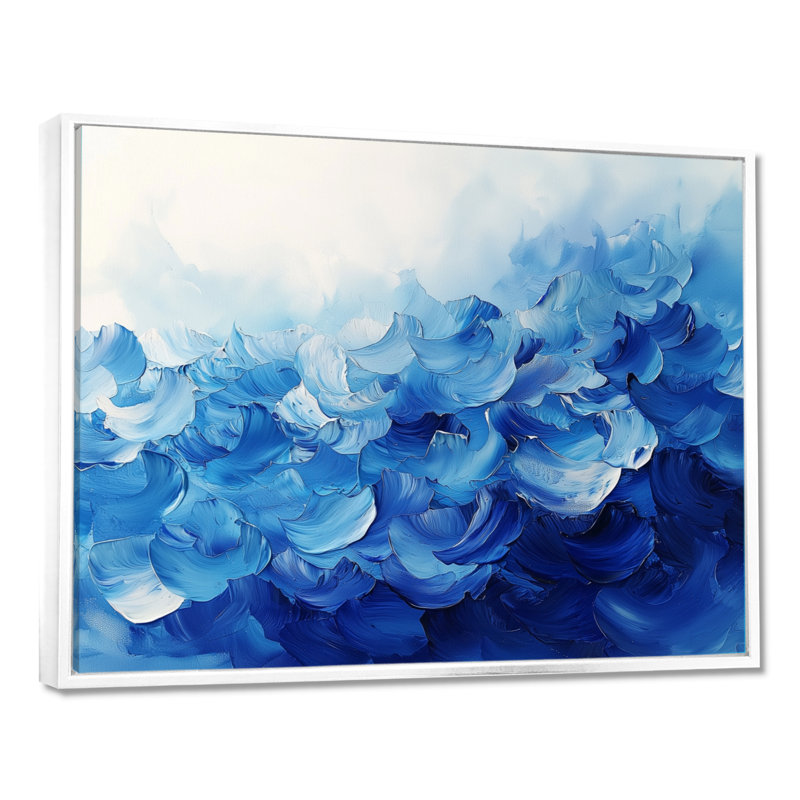 Bleu et blanc délicats pétales de fleurs II - fleurs, art mural, Impression encadrée flottante, H 24 po x l 32 po, Blanc