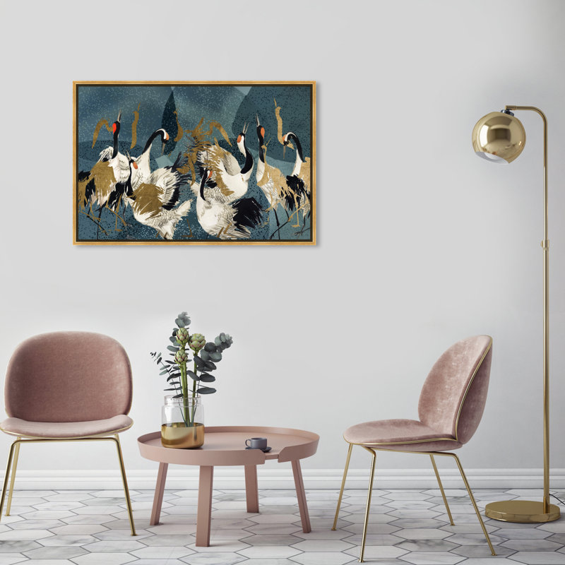 «Crane Love» par Oliver Gal, H 25,5 po x l 37,5 po x P 1,75 po, Toile avec cadre flottant or
