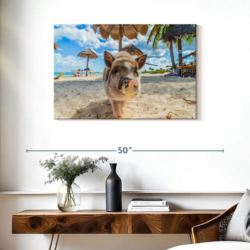 Cochon sale sur la plage, H 24 po x l 36 po