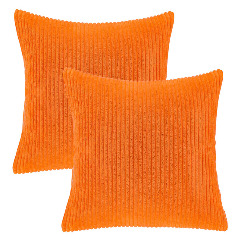 Coussin décoratif en velours côtelé rayé, coussin décoratif texturé de couleur unie, Square 22", Orange