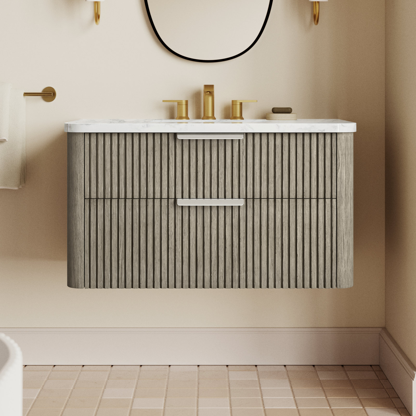 Liljan 36" Oak Single Bathroom Vanity, Vintage Gray/Brushed Nickel