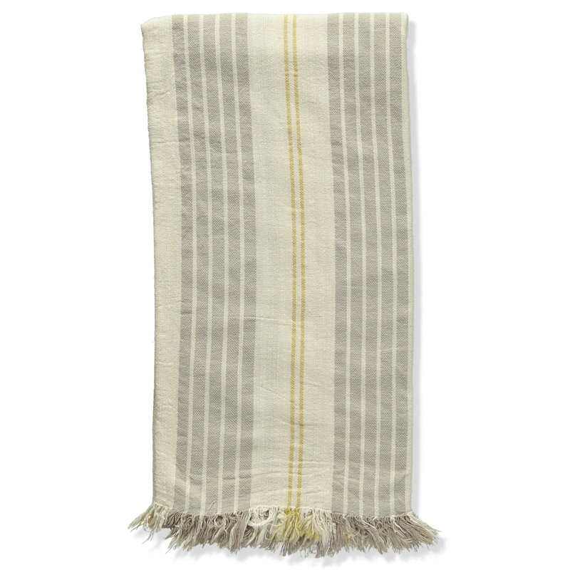 Green Newport Stripe Turkish Cotton Towel, Beige