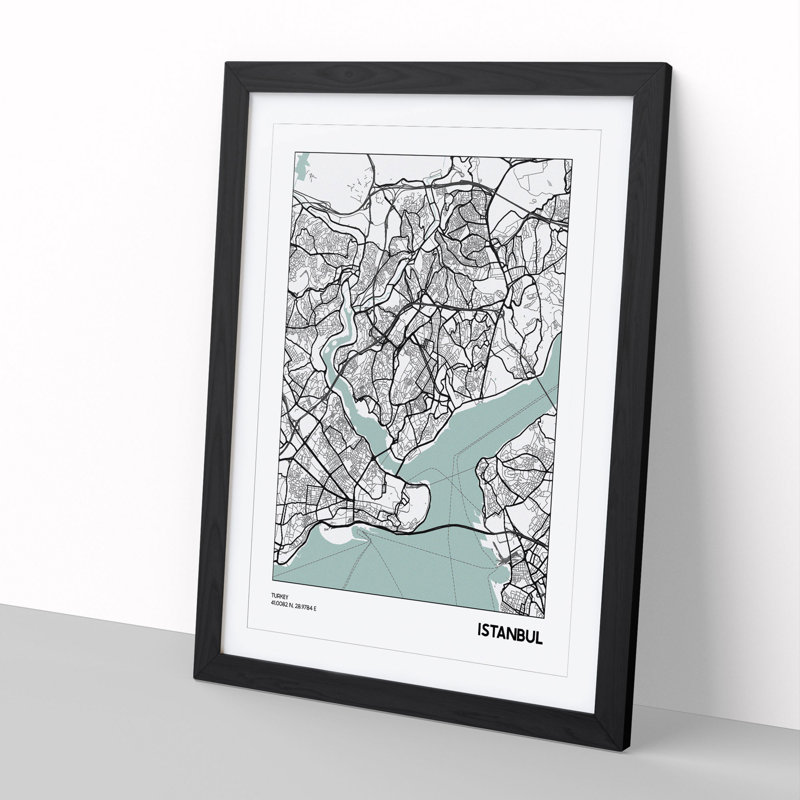 Map Istanbul Turkey - Picture Frame Graphic Art, 36cm H x 27cm W x 2cm D, Black