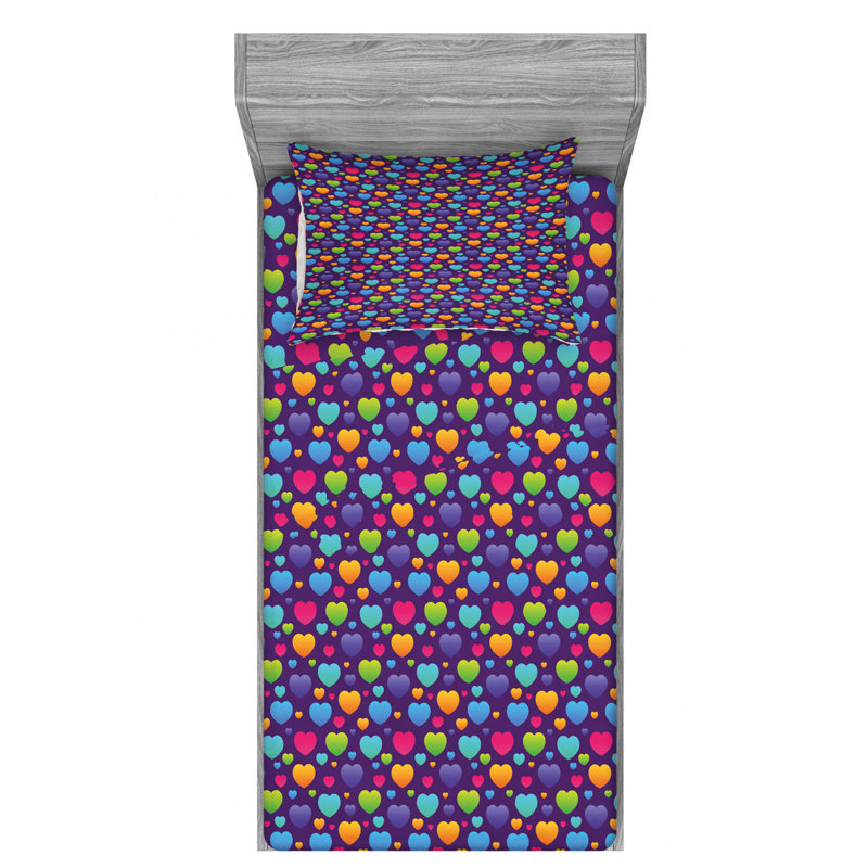 Hearts Microfiber Sheet Set, Twin XL Sheet Set + Fitted Sheet + 1 Pillowcase