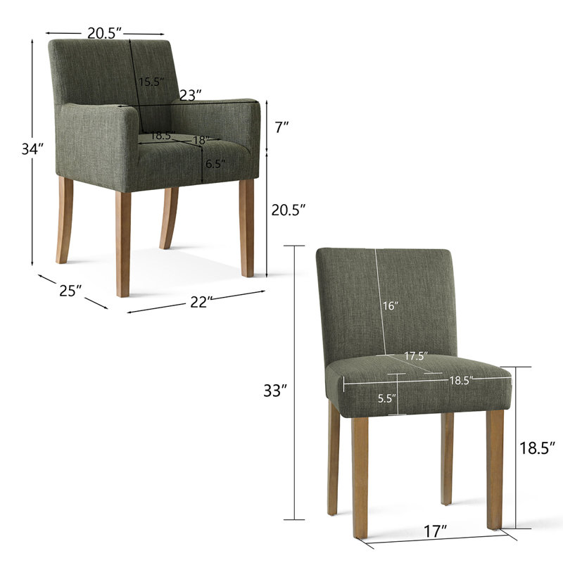 6-Piece Linen Upholstered Solid Wood Dining Chair Set, Dark Green