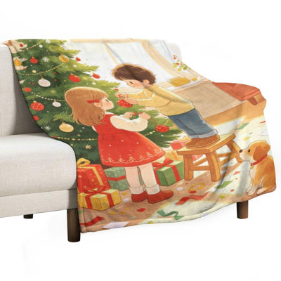 Christmas Tree Ornam Luxury Flannel Throw Blanket, Soft Warm Fuzzy Blanket for Living Room Sofa Bed Home Decor