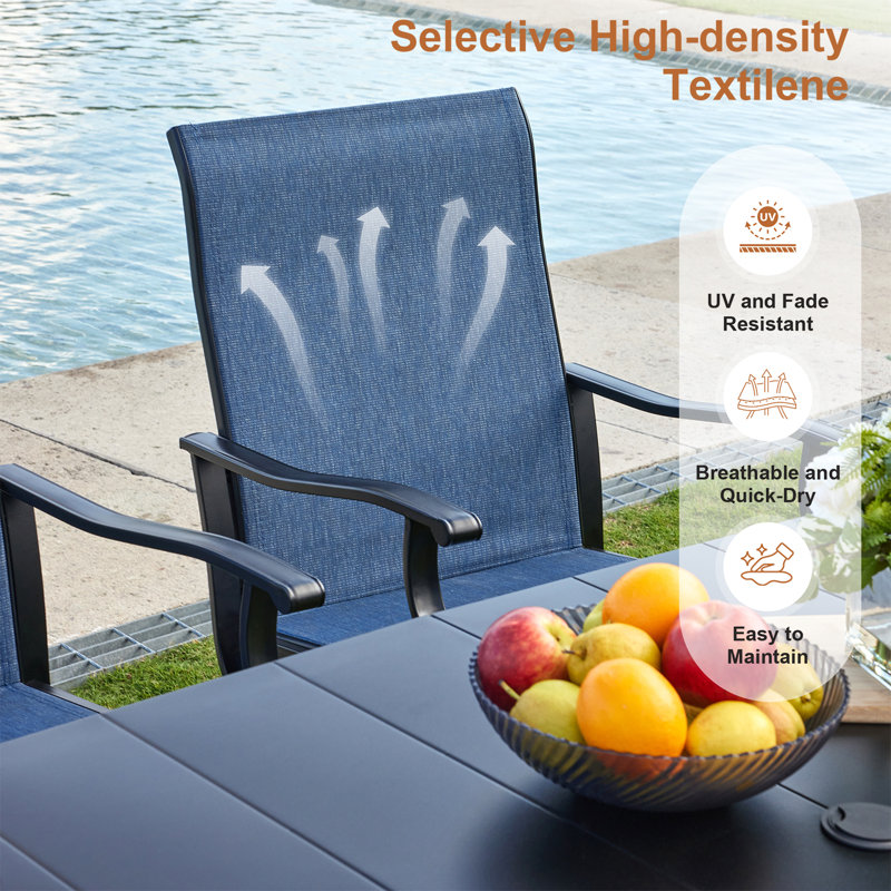 Round Patio Dining Set, Noir / bleu