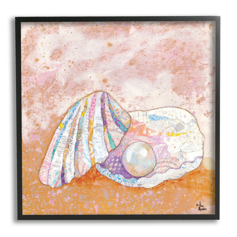 Collage de coquille de palourde avec perles mixtes éphémères par Lisa Morales, reproduction d'art sur toile