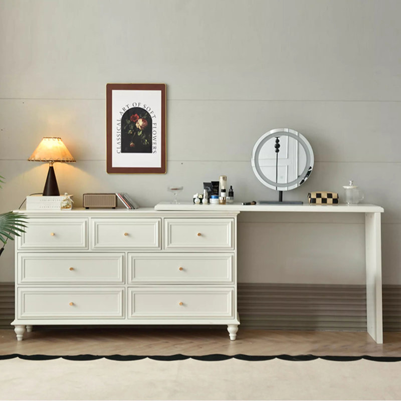 Coiffeuse de maquillage moderne avec miroir, tiroirs, Blanc