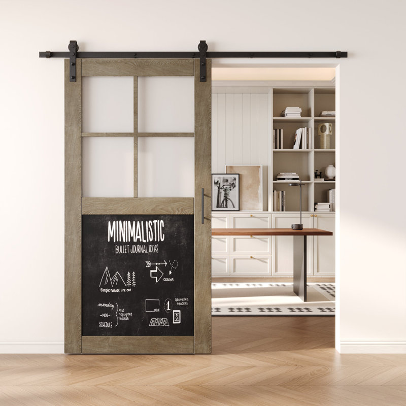 Porte de grange non assemblée et finie avec ensemble de quincaillerie avec ensemble de quincaillerie Homacer Classic gris 42 po x 80 po, utilisation intérieure seulement