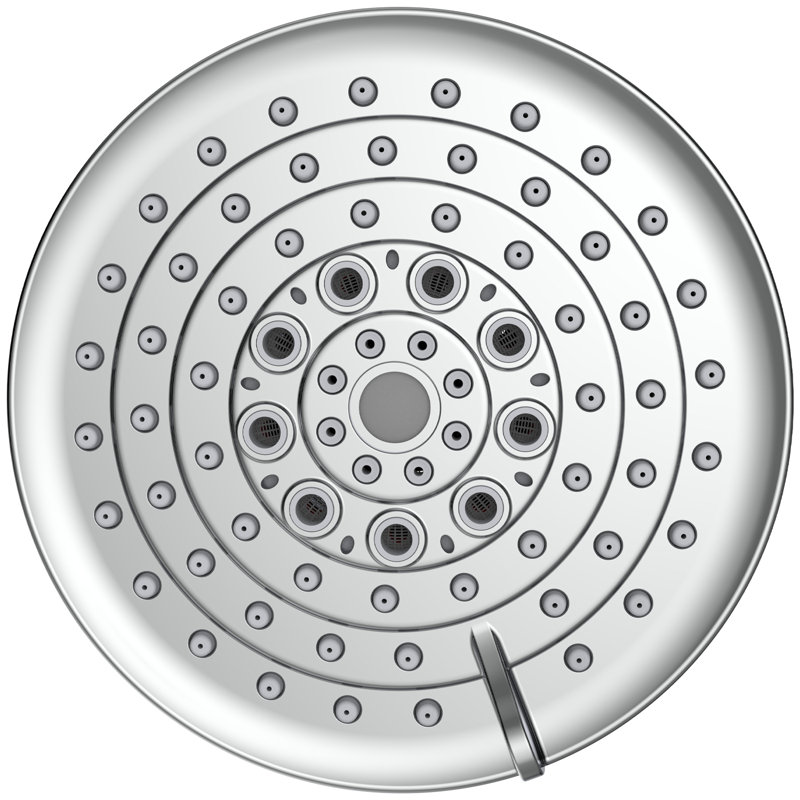 Pommeau de douche effet pluie 12 x 11,5 x 9,5 cm, plastique monobloc chromé, haute pression, 6 jets réglables, Chrome chrome