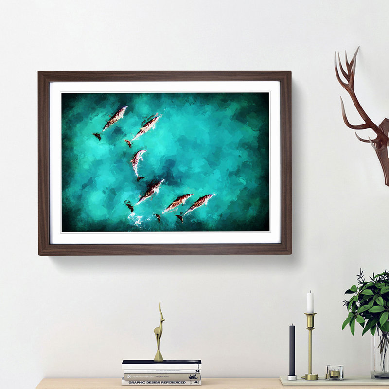 Sunlight upon the Dolphins in Abstract - Framed Print, Walnut Framed, 36cm H x 48cm W x 2cm D