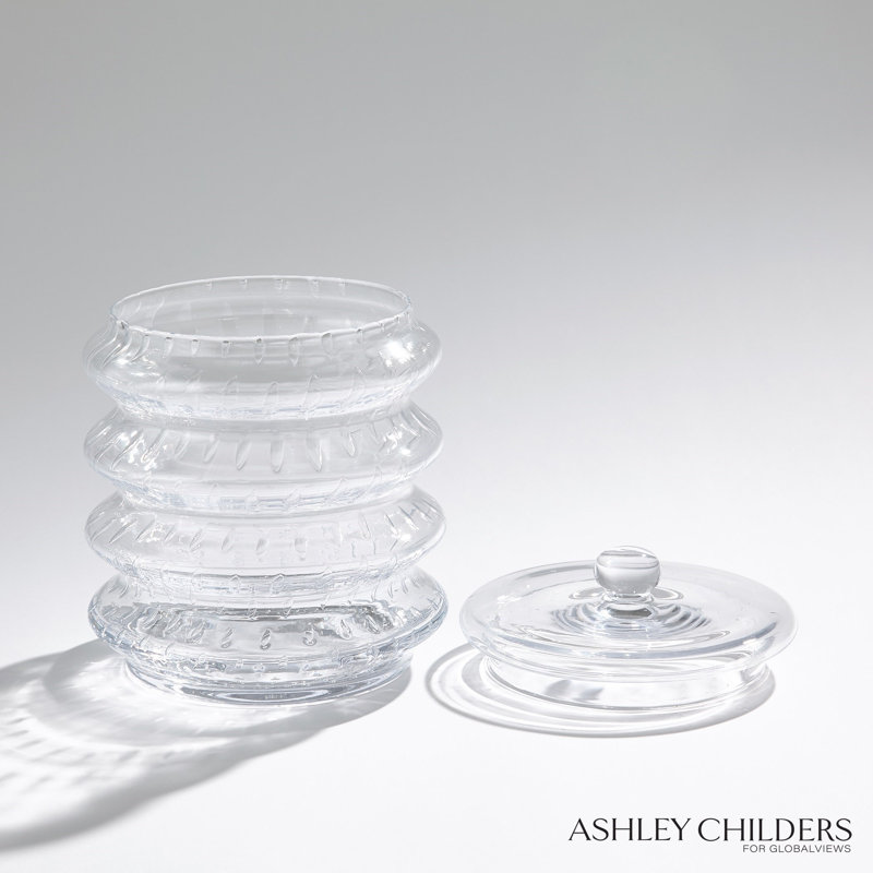 Wave Canister-Clear Seeded-Lg, 9.75" H x 7.75" W x 7.75" D