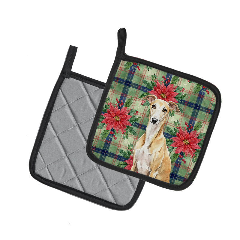 Paire de porte-casseroles Foins Whippet Christmas Poinsettas, Jaune