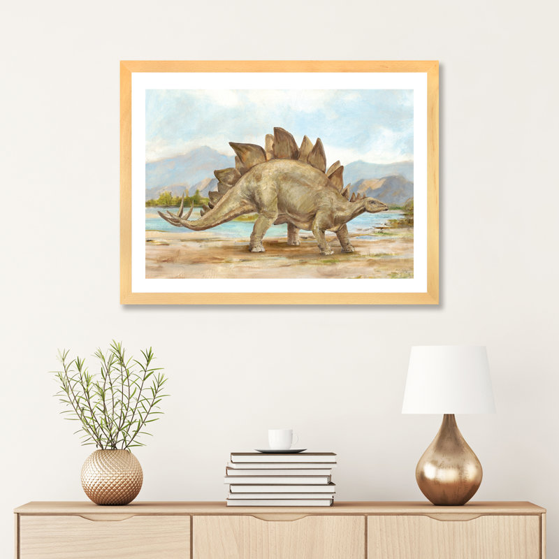«Dinosaur Illustration I» par Ethan Harper - reproduction, H 24 po x l 32 po x P 1 po, Papier encadré de bois naturel, Blanc