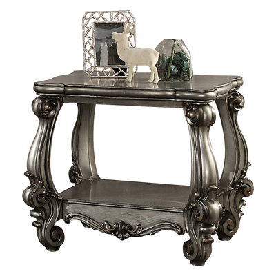 Table de bout en platine de style rétro gris antique avec rangement, tablette carrée