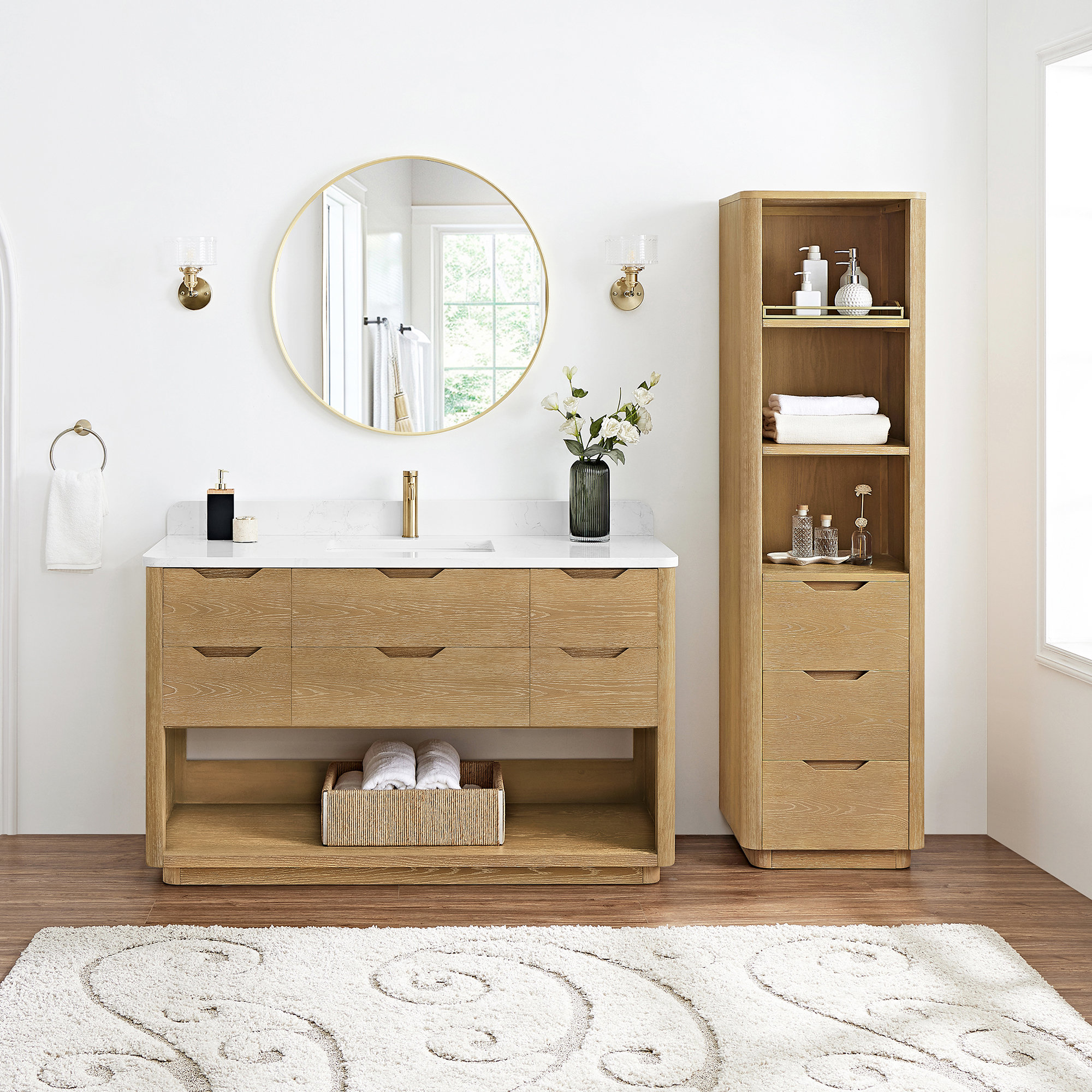 Kaiser 55" Marble Top Single Sink Bathroom Vanity, Washed Ash Gray