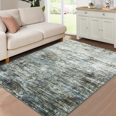 Tapis moderne et abstrait 5 x 7 Tapis de salon doux Tapis antidérapant antidérapant pour tapis de chambre à coucher, bureau, beige / bleu