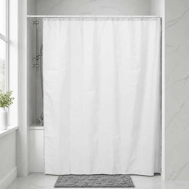 Solid Colors Extra Long Shower Curtain Polyester with Matching Hooks, White