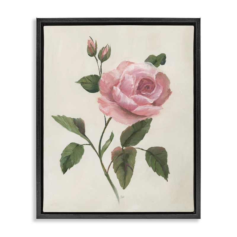 Brindille rose simple, Cadre flottant noir de jais, H 21 po x l 17 po