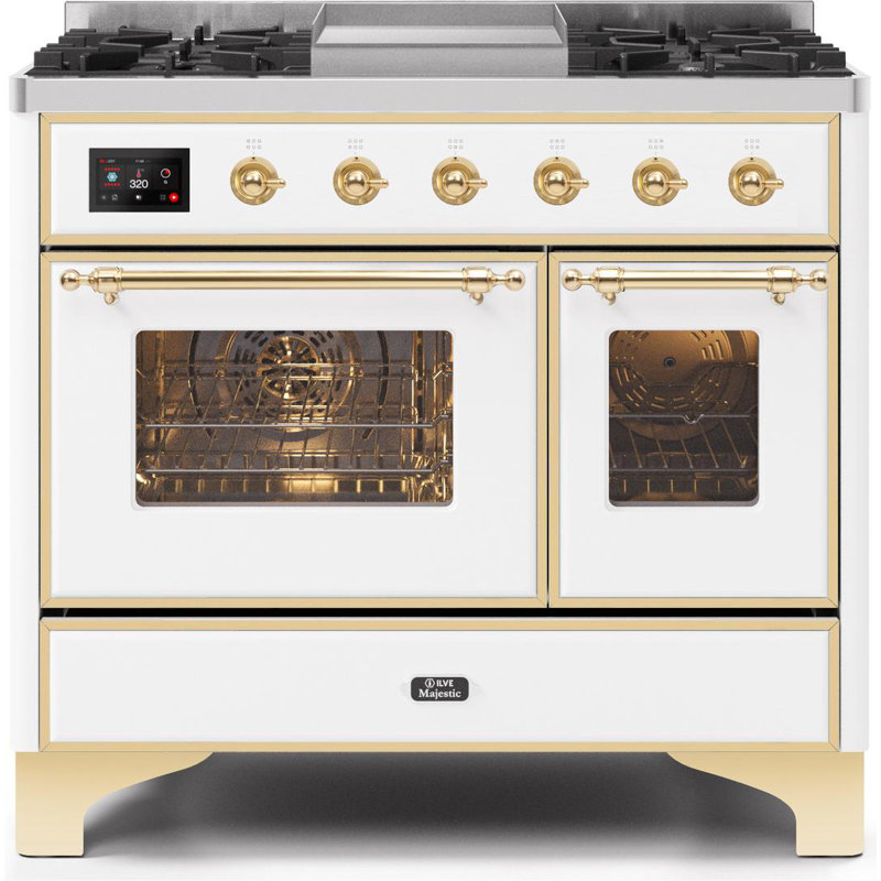 Majestic II 40" 3.82 cu. ft. Freestanding Dual Fuel Range with Griddle, Natural Gas, White/Brass