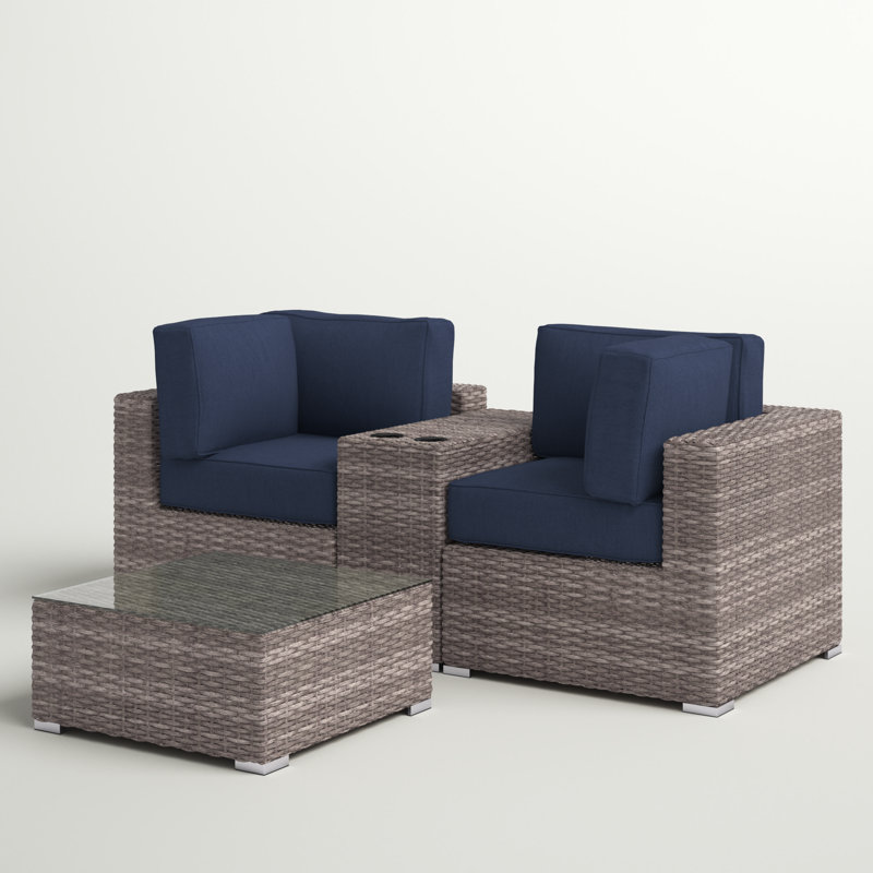 Lazaro Wicker Fully Assembled 2 - Person Seating Group with Sunbrella Cushions, Sunbrella Navy Blue