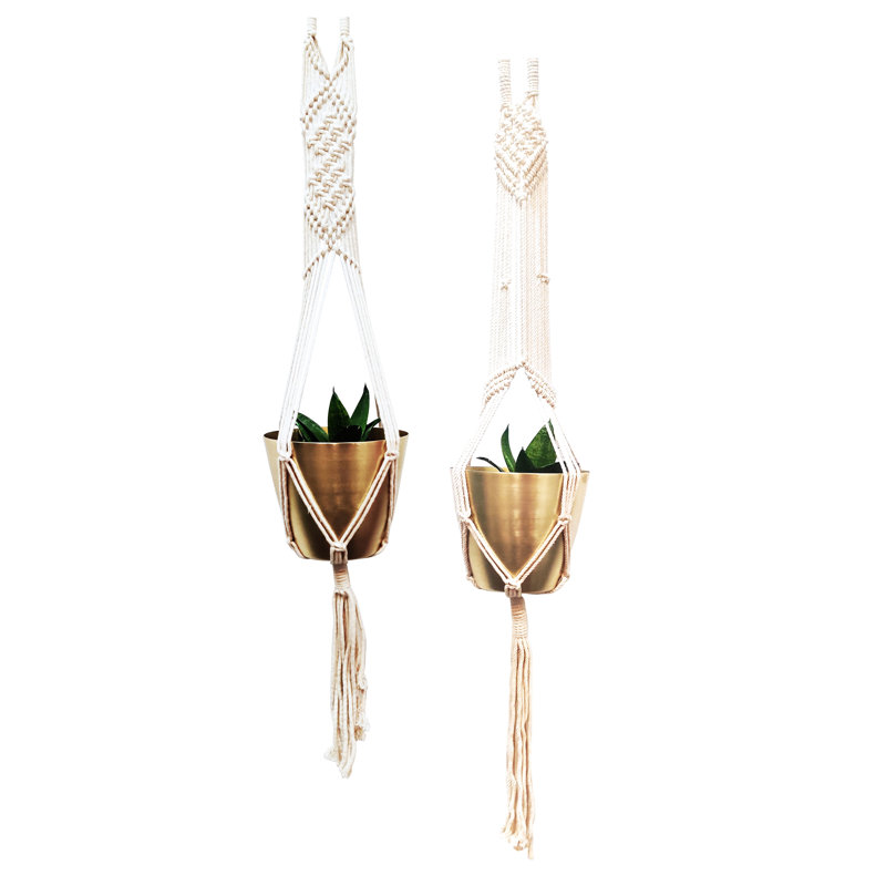 Cotton 38 in. Multicolor Spring Macrame Pot Holders Set of 2