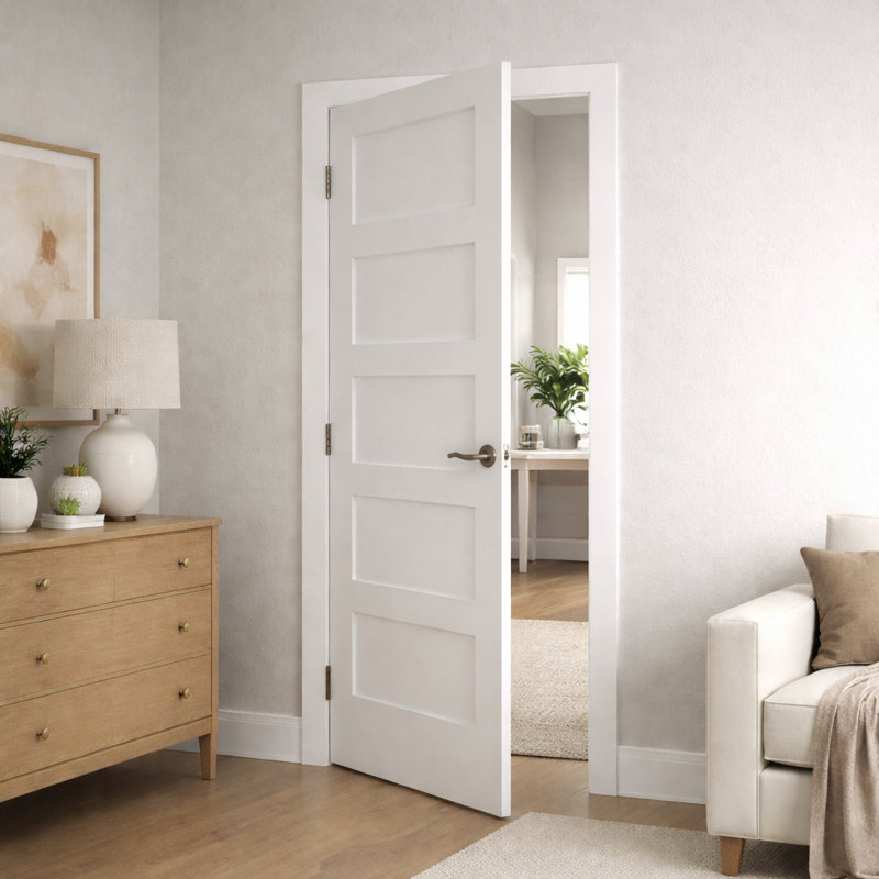Solid Core Shaker 5-Panel Interior Door Slab, Primed Wood, 30" x 80", Right