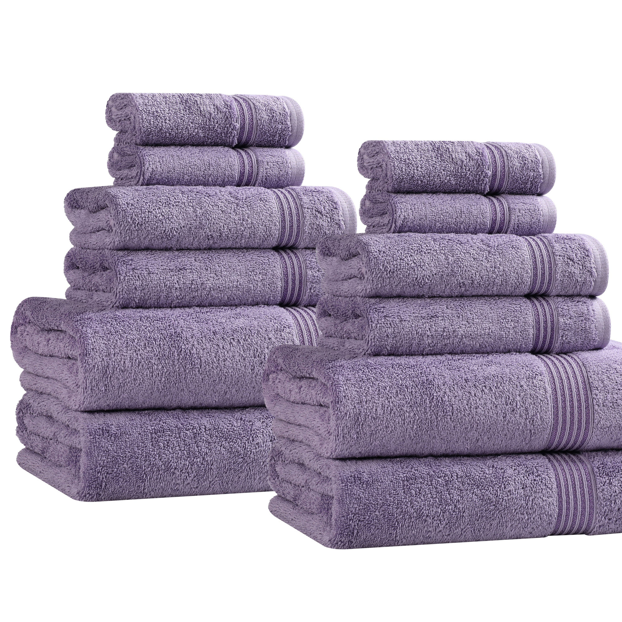 Guadlupe Heritage Certified Certified Egyptian Cotton Plush 12 Piece Bathroom Towel Set, Royal Purple