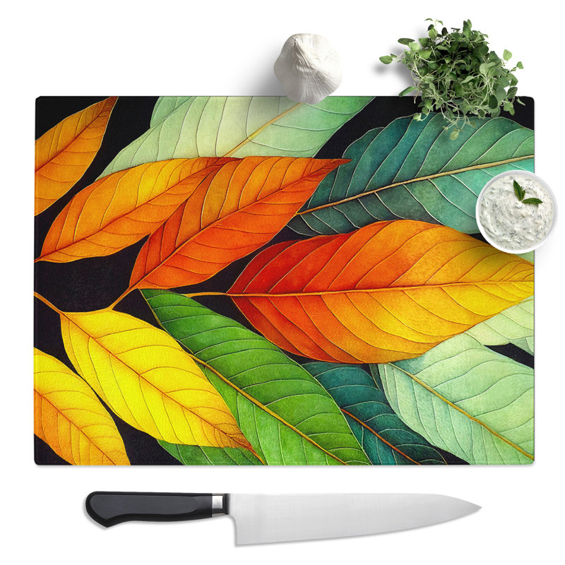Colourful Leaves No.3  Glass Chopping Board