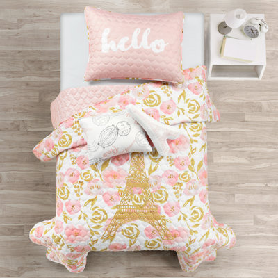  Ensemble de courtepointe réversible 4 pièces Blush / Gold