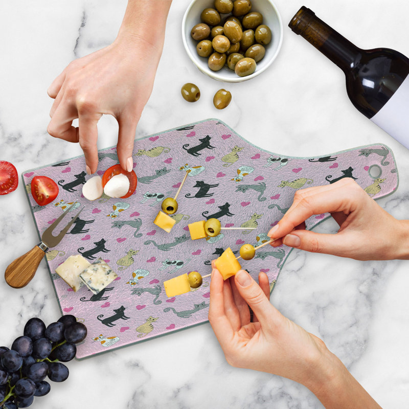 Ambesonne Kitty Tempered Glass Cutting Board Colourful Different Cats Multicolor