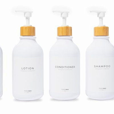ElegantWhite 16 Oz Shampoo & Conditioner Dispenser Set - 3 Refillable Bottles with Stainless Steel Pump for Bathroom & Shower