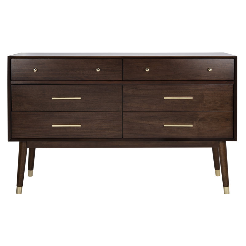 Commode 6 tiroirs Zack, Noyer / Laiton