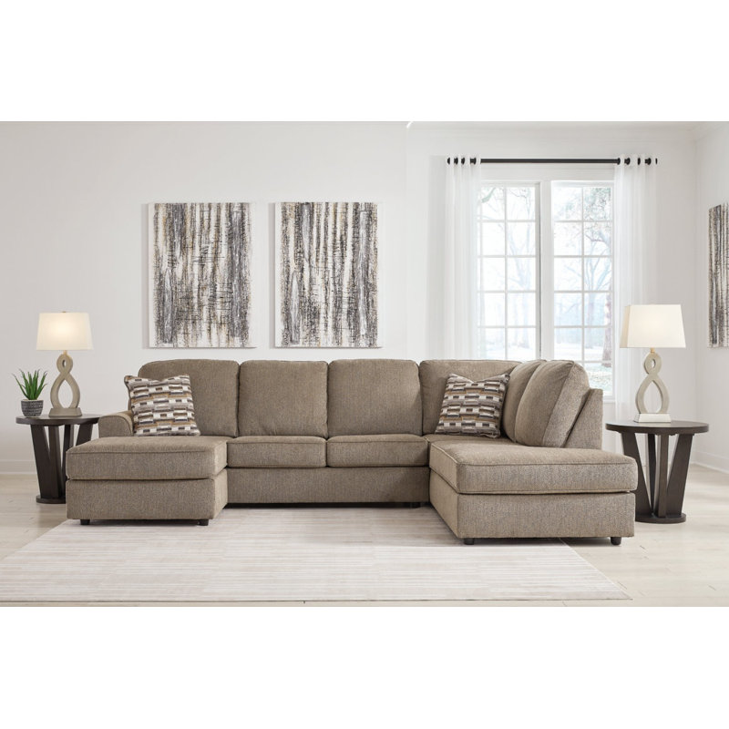 Canapé modulaire 2 pièces avec méridienne Akaycia, Polyester brun, Orienté à droite