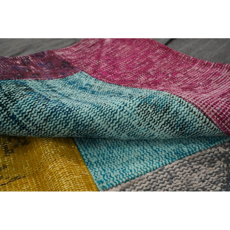 Distressed Wool Colourful Patchwork Area Rug 8x10