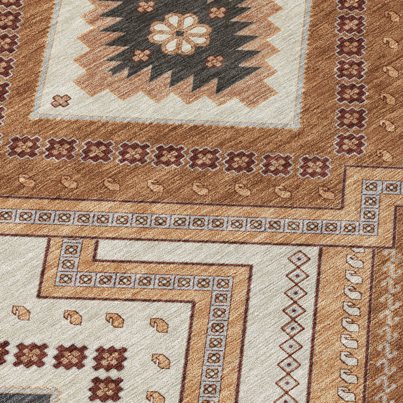 Copper and Beige Rectangular Washable Synthetic Area Rug 8' x 10'