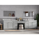 Disar 132'' Double Bathroom Vanity With Desk Dovetail Solid Wood Drawer Carrara Quartz Top