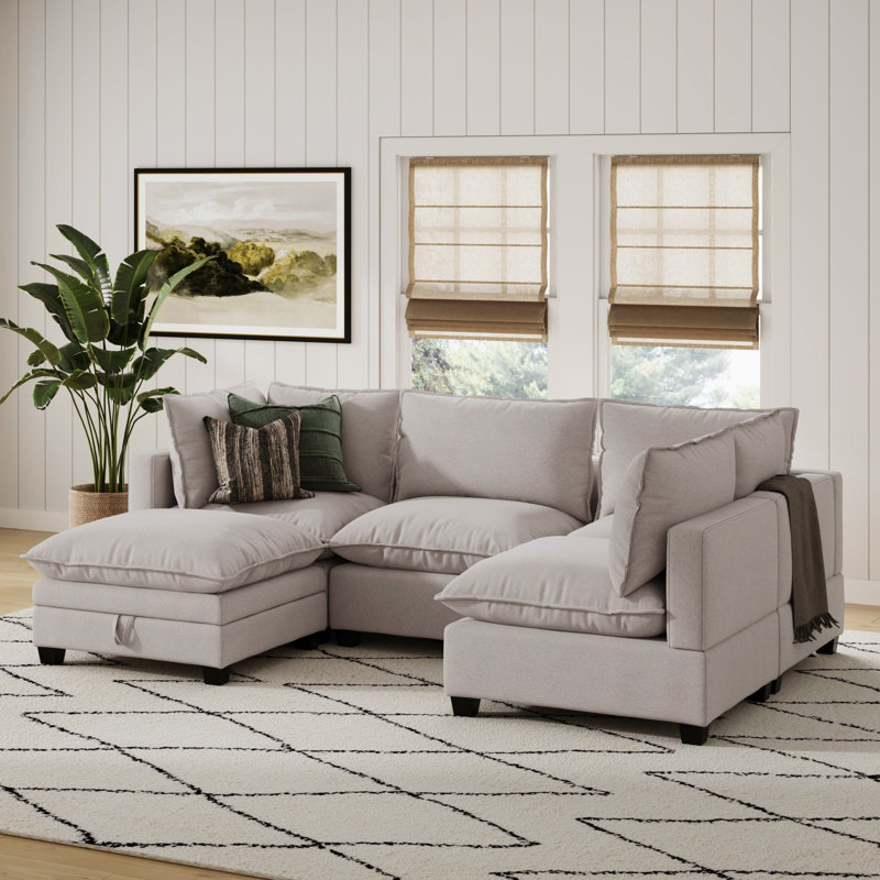 Canapé modulaire sans accoudoirs avec repose-pieds Somerdale, Velours côtelé gris