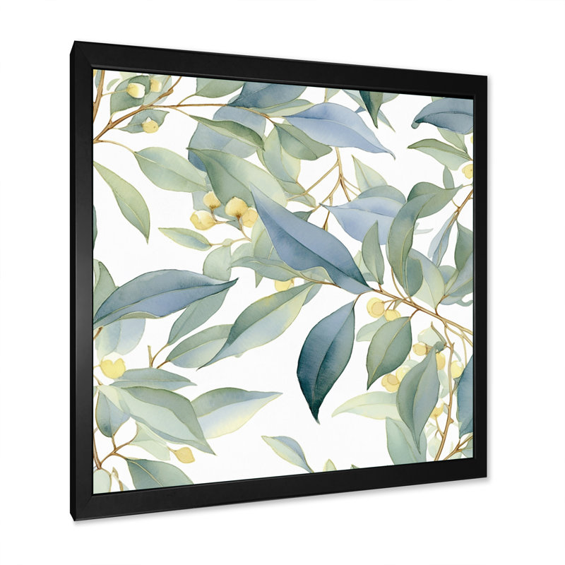 «White Green Minimalisme Eucalyptus Essence I» sur toile, Cadre simple noir, H 30 po x l 30 po x P 1 po
